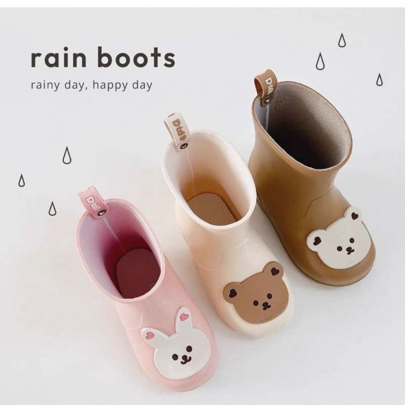 Korean Children's Rain Boots for Small and Medium-Sized Children Non-Slip Cartoon Bear Kindergarten Baby Outdoor Lightweight Water Shoes Rain Boots