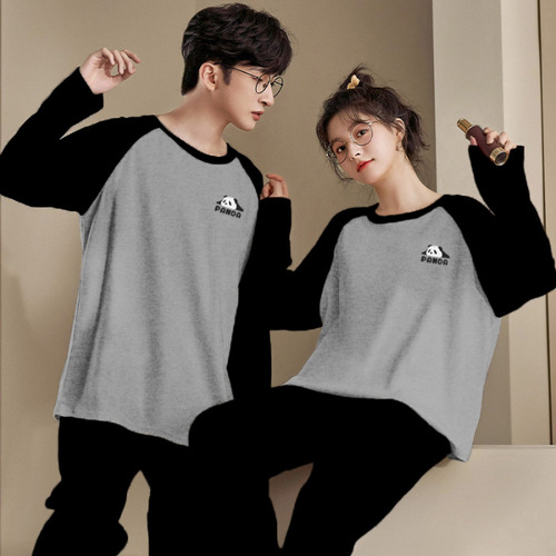 Spring and Autumn Couple's Cotton Long-Sleeve Pajamas, Wearable Outside for Men and Women, Cute Plus Size Women's Autumn and Winter Homecoming Clothes, Minimalist