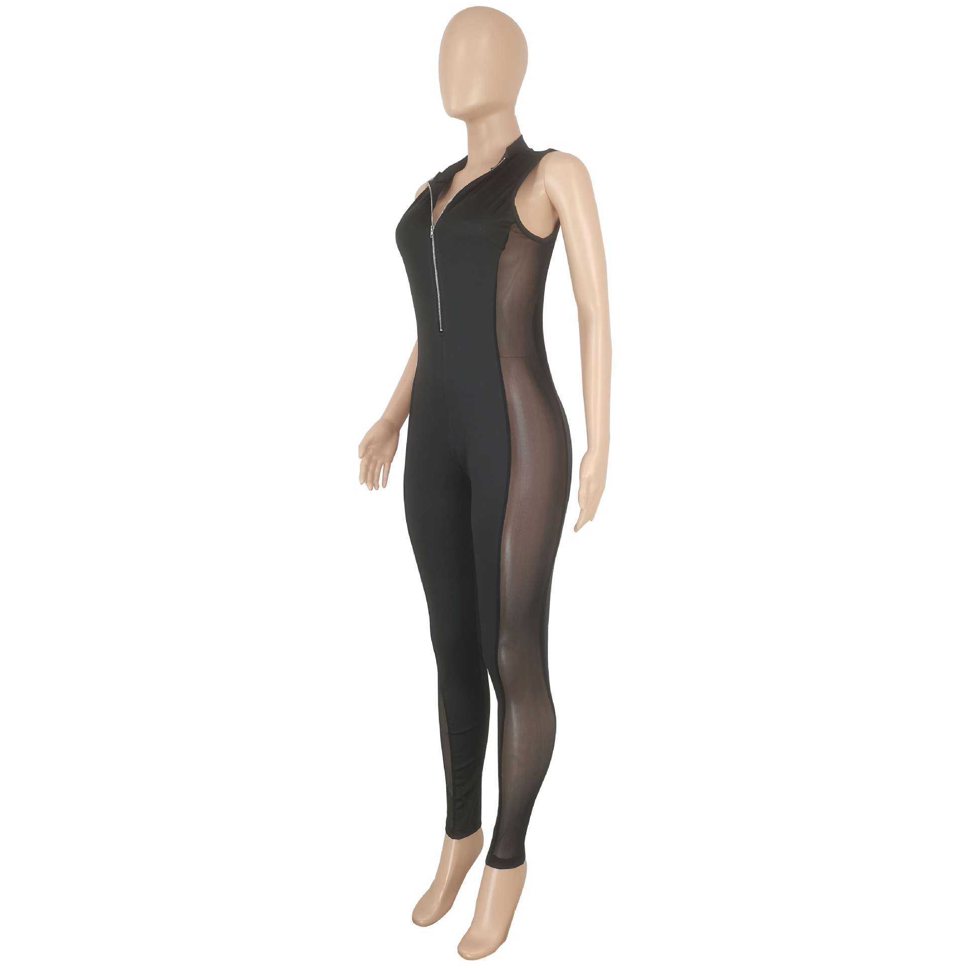 Women Clothing Sexy Tight Side Mesh Jumpsuit Women Clothing