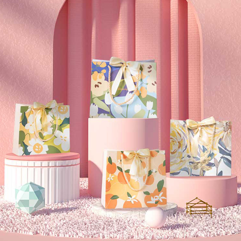 三八女神节礼品袋高级感加厚包装袋高颜值郁金香礼物袋蝴蝶结礼袋