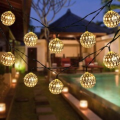クロスボーダー淘宝LED太陽灯串クリスマス祭り透かし彫りモロッコ球鉄芸円球装飾カラー灯串