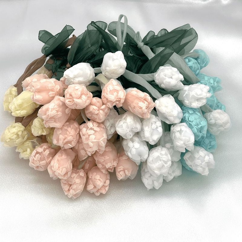 新款甜美网纱郁金香花苞 手工diy头饰发圈饰品配件帽饰服装辅料|undefined