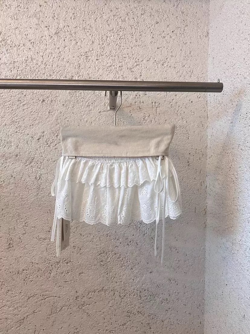 New White Fashionable Embroidered Lace Hollow-Out Skirt, French-Style Spring Lace Short Skirt, Ballet-Style Short Skirt 3