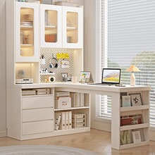实木转角书桌书柜书架组合家用一体办公学生电脑桌卧室儿童学习J^