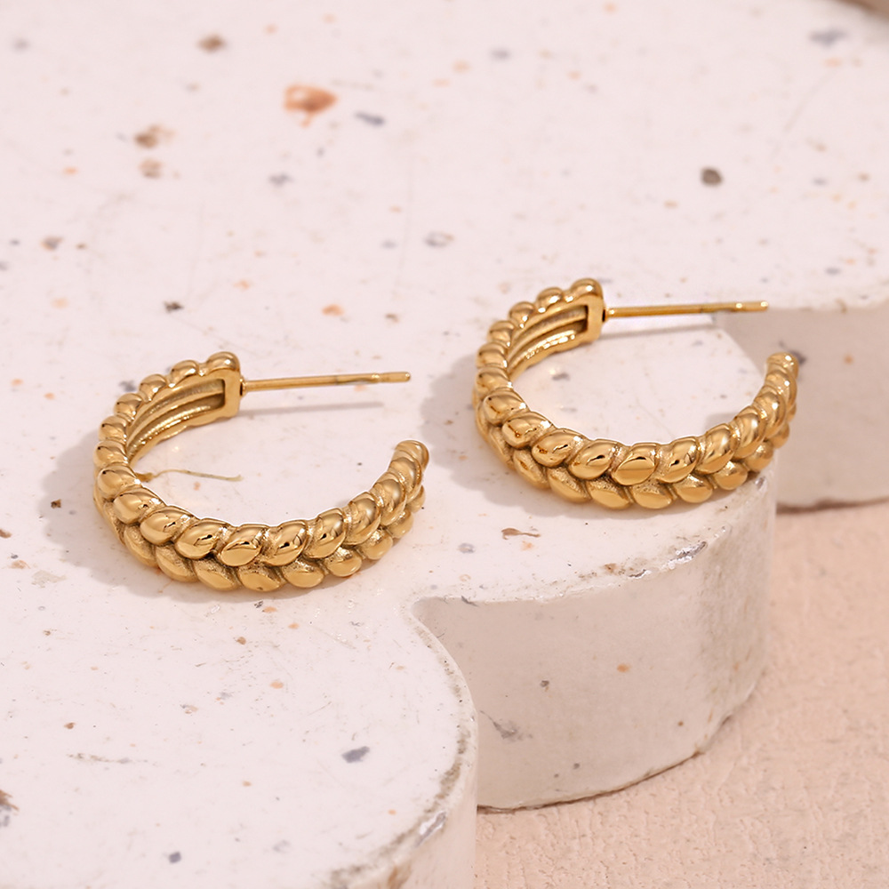 1 Paire Style Simple Grain Placage Acier Inoxydable Boucles D'Oreilles display picture 5