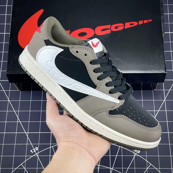 Putian shoes, Travis Scott x Inverted Hook Mocha Brown AJ1, unisex retro sneakers, available in large sizes