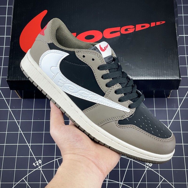 Putian shoes, Travis Scott x Inverted Hook Mocha Brown AJ1, unisex retro sneakers, available in large sizes