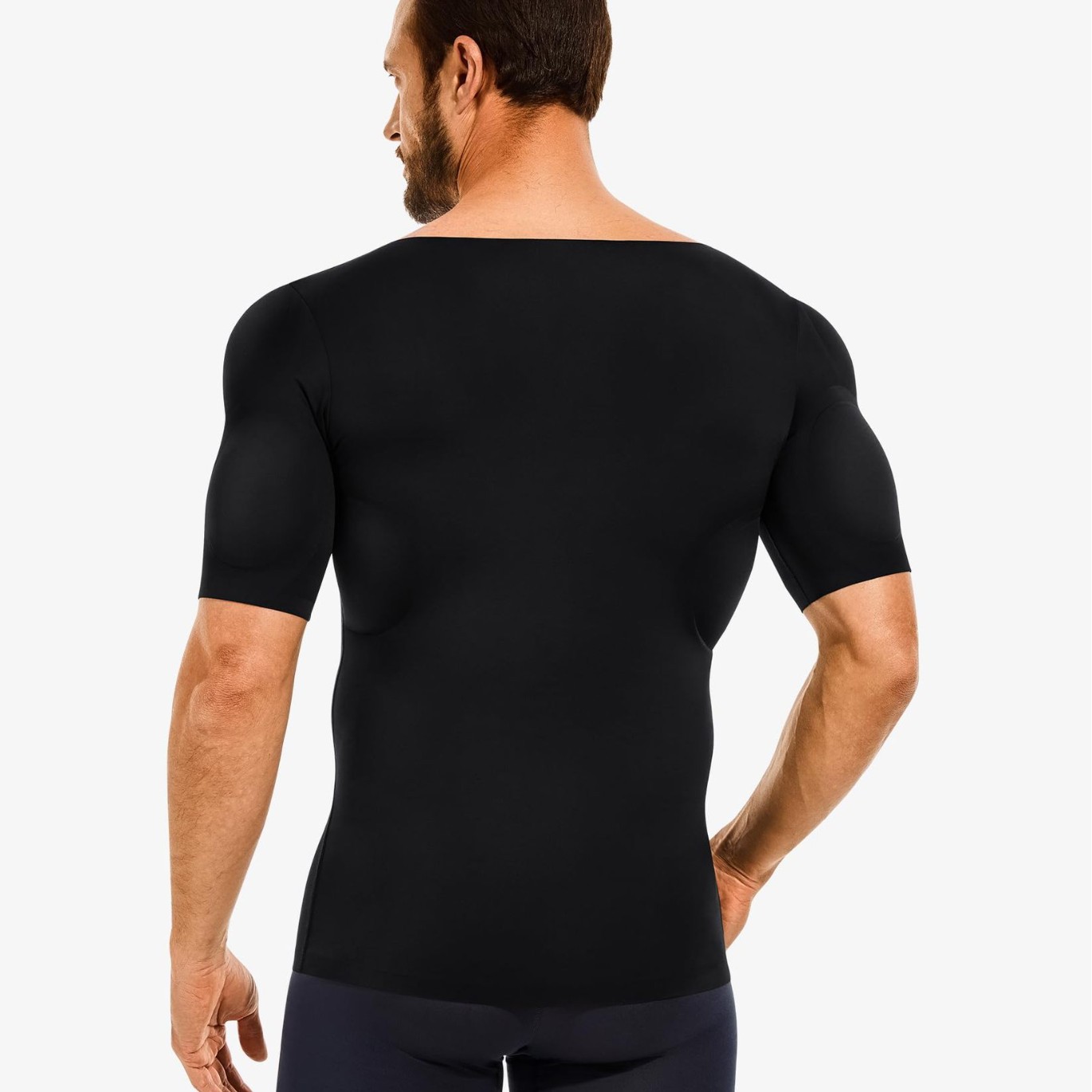 Europa y Estados Unidos transfronterizos músculo falso hombre camiseta de simulación invisible músculo pectoral falso ropa interior delgada abdomen ajustado manga corta base