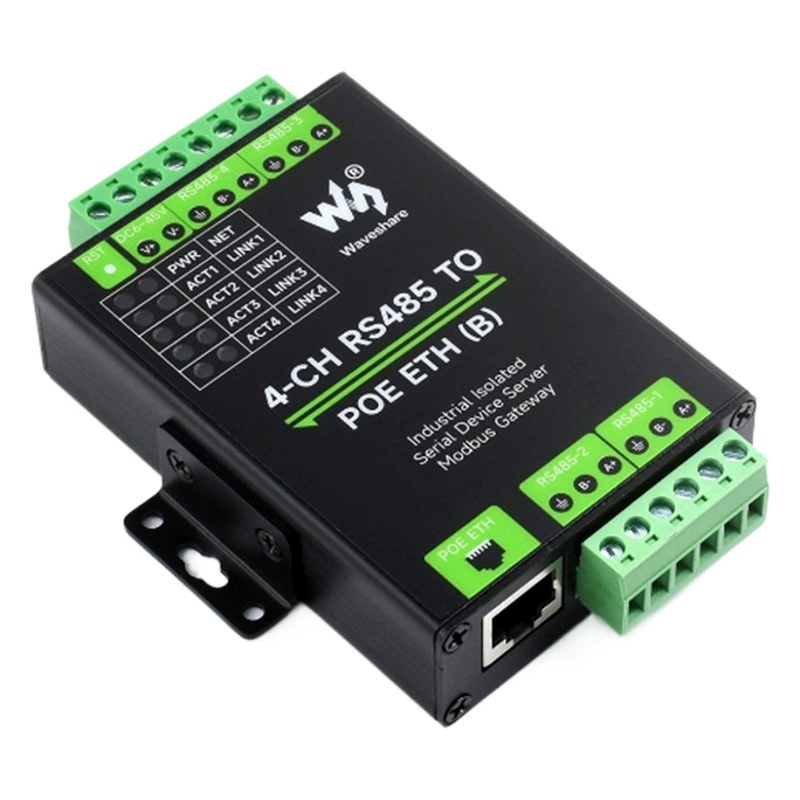 Изолированный четырехсторонний Ethernet-модуль рельсового типа RS485-RJ45 Сервер последовательного порта Modbus Gateway