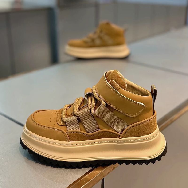 Men's Shoes Summer 2025 New Mid-Top Work Shoes High-Top Sneakers Thick-Soled Height-Increasing Shoes Leather Versatile Casual Shoes for Men