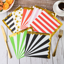跨境新款印花紙巾彩色條紋方形花色餐巾紙一次性雙層方巾紙亞馬遜
