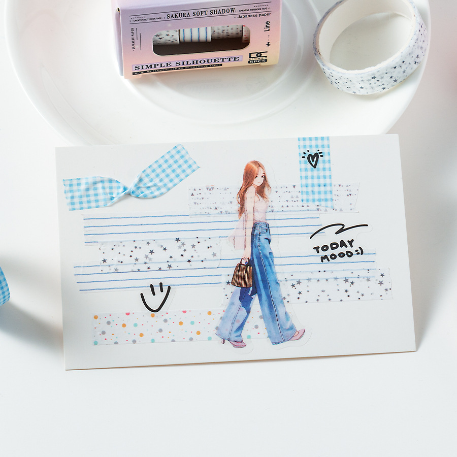 Caja de cinta de papel Feihe de tinta azul 5 enrollado 1cm de ancho bricolaje etiqueta decorativa rollo de cinta rasgada a mano con sal