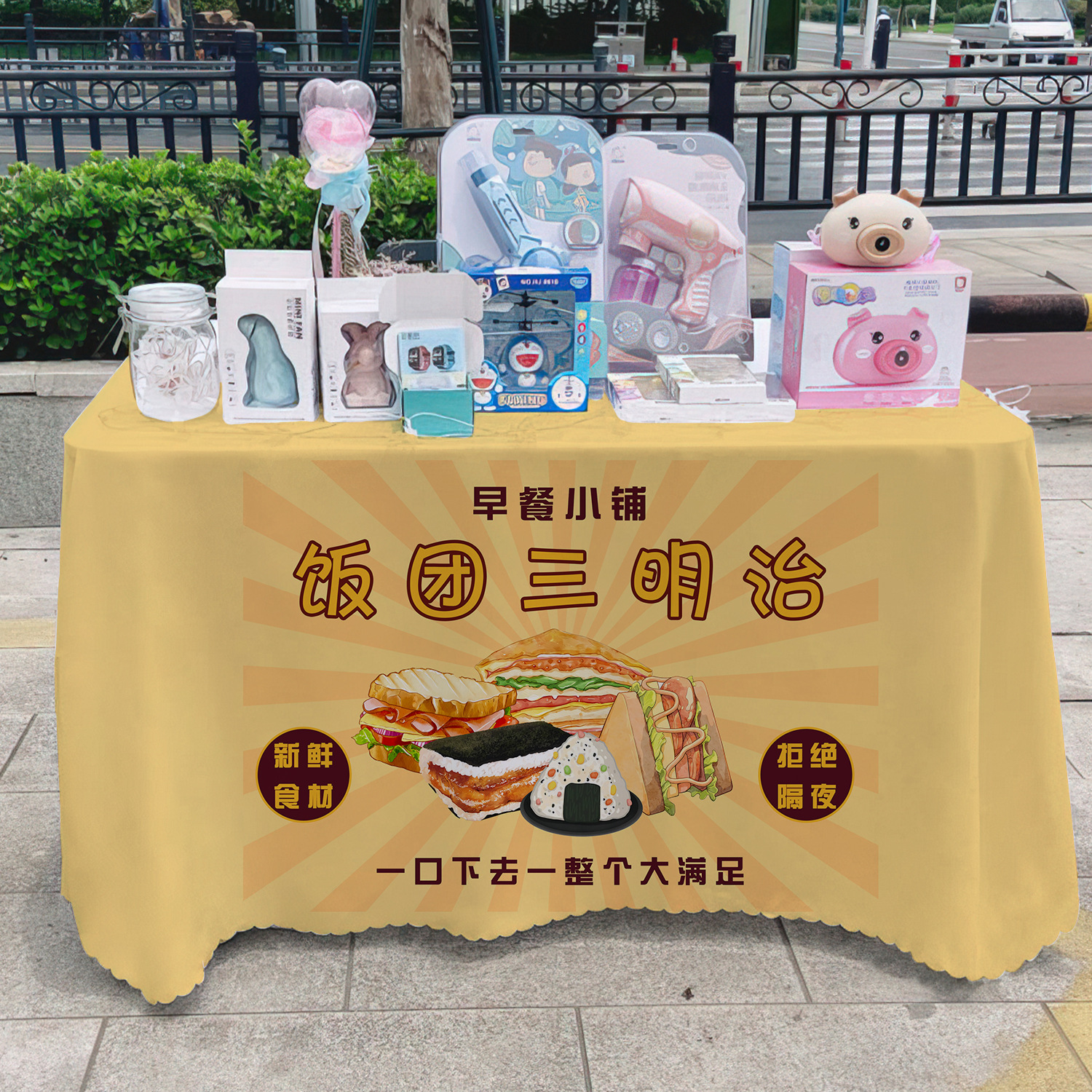 Sandwich de arroz, mercado nocturno, tabla de mesa, letreros de carretera, tabla de decoración, publicidad, tela de publicidad, tela colgante