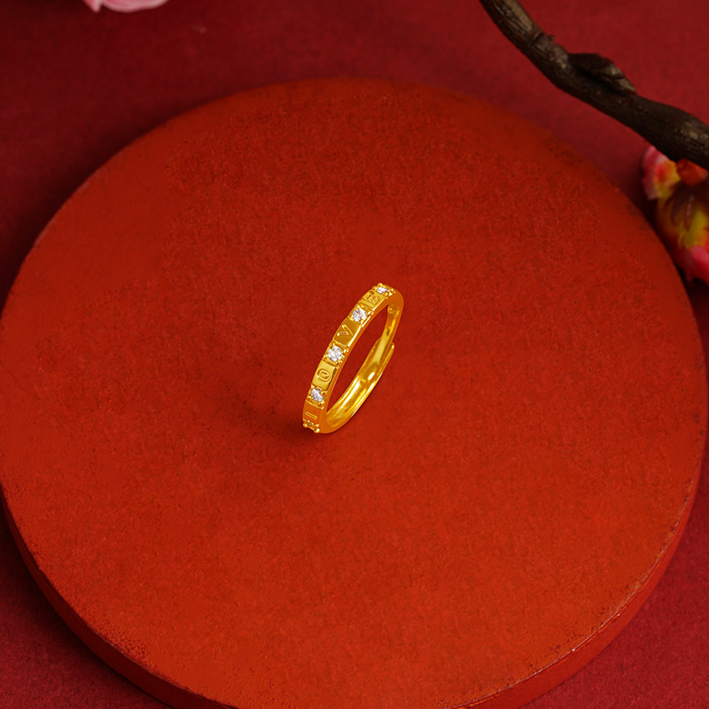 Simple anillo de diamantes de las mujeres de moda elegante todo fósforo diamante incrustado aleación de cobre joyería ajustable suministro directo de fábrica