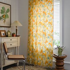 Imani Yun Window Curtain Rural Flower Print Yellow Window Curtain Set Kitchen Curtain Bay Window Semi-Dark Kitchen Curtain