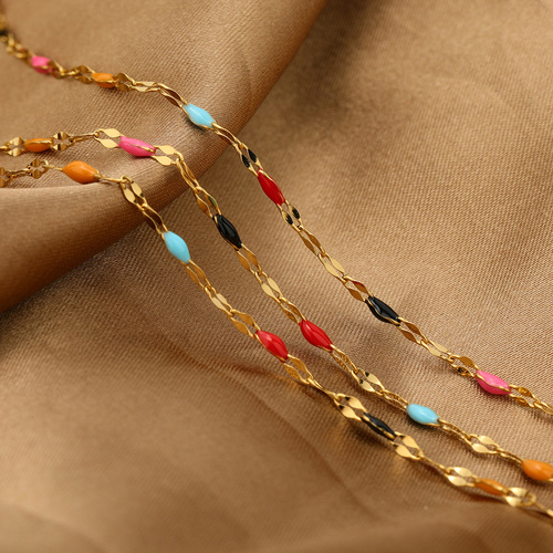 Colorful Drip Oil Lip Chains, Crushed Cross Stainless Steel Chain DIY Necklace Bracelet Ankle Chain Accessory