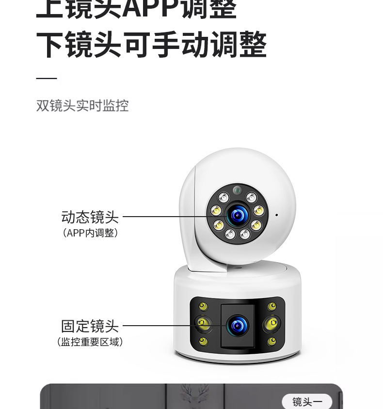 360度高清夜视全彩三画面室内监控摄像头