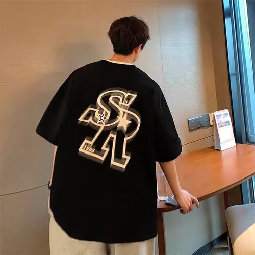 Summer Men's T-Shirt Short Sleeve Loose Half Sleeve Pure Cotton Trendy Streetwear Hong Kong Style American Retro 2025 New Arrival Five Finger