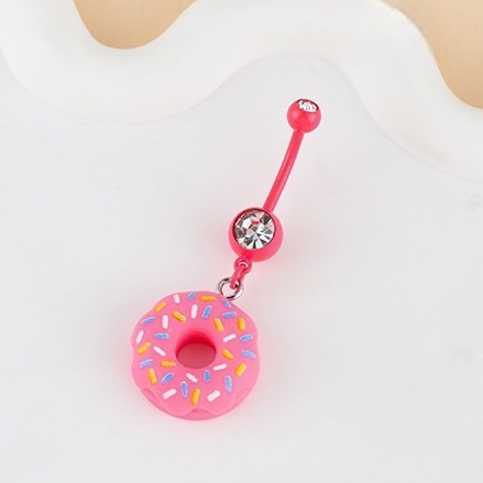Cute Pink Bear And Evil Eye Belly Button Ring For Women_voghion.com