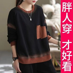 100kg High-End Women's Sweatshirt Spring 2025 New Style Loose Retro Patchwork Cotton Plus Size Women's Top