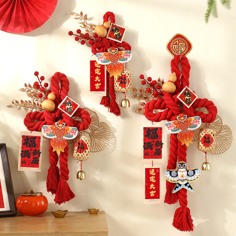 装飾的な玄関ドアハンドル飾り、福の文字と万字結び、新居の装飾、引っ越し祝い、新築祝い用品、引越し飾り|undefined