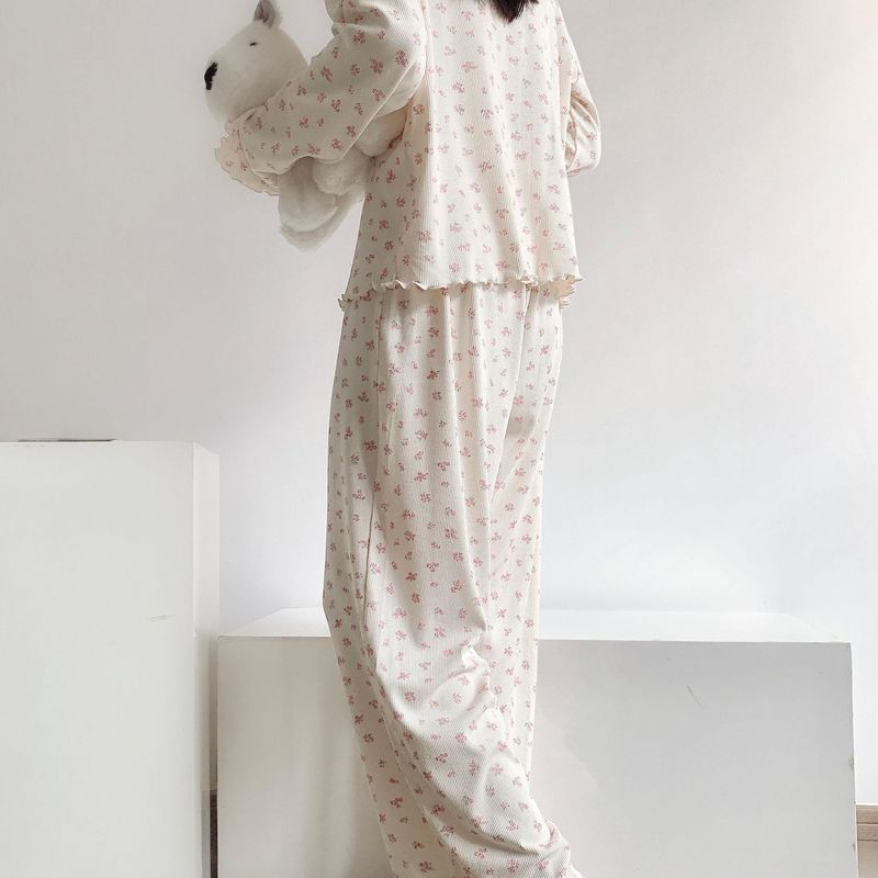 韩系睡衣女甜美风碎花2025新款春秋宿舍简约风长袖长裤家居服套装|undefined