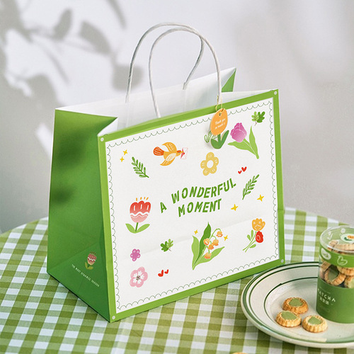 Mung bean sorbet packaging box Goddess Day portable gift bag Green group stickers Egg yolk cake 4 piece cake baking bag