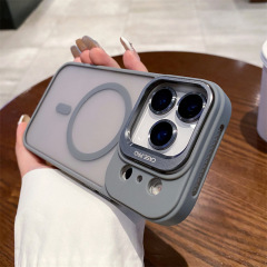 金属镜头支架磁吸壳适用iPhone17手机壳自带镜头膜苹果16磨砂硬壳