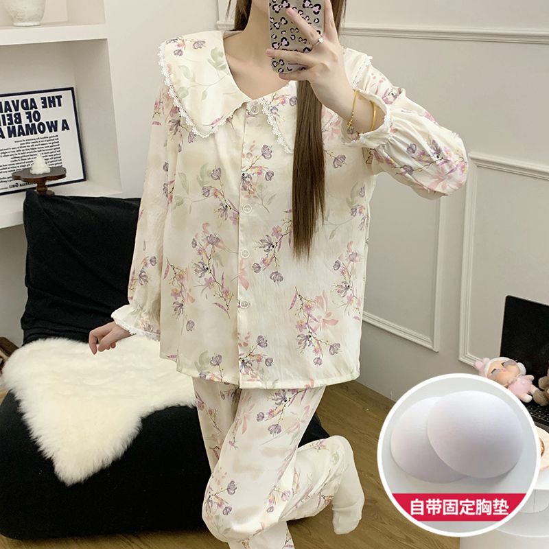 Al por mayor transfronterizo nubes de algodón fijo cojín de pecho 2025 primavera, otoño y invierno nuevo pijama de mujer ropa de hogar conjunto de vestir