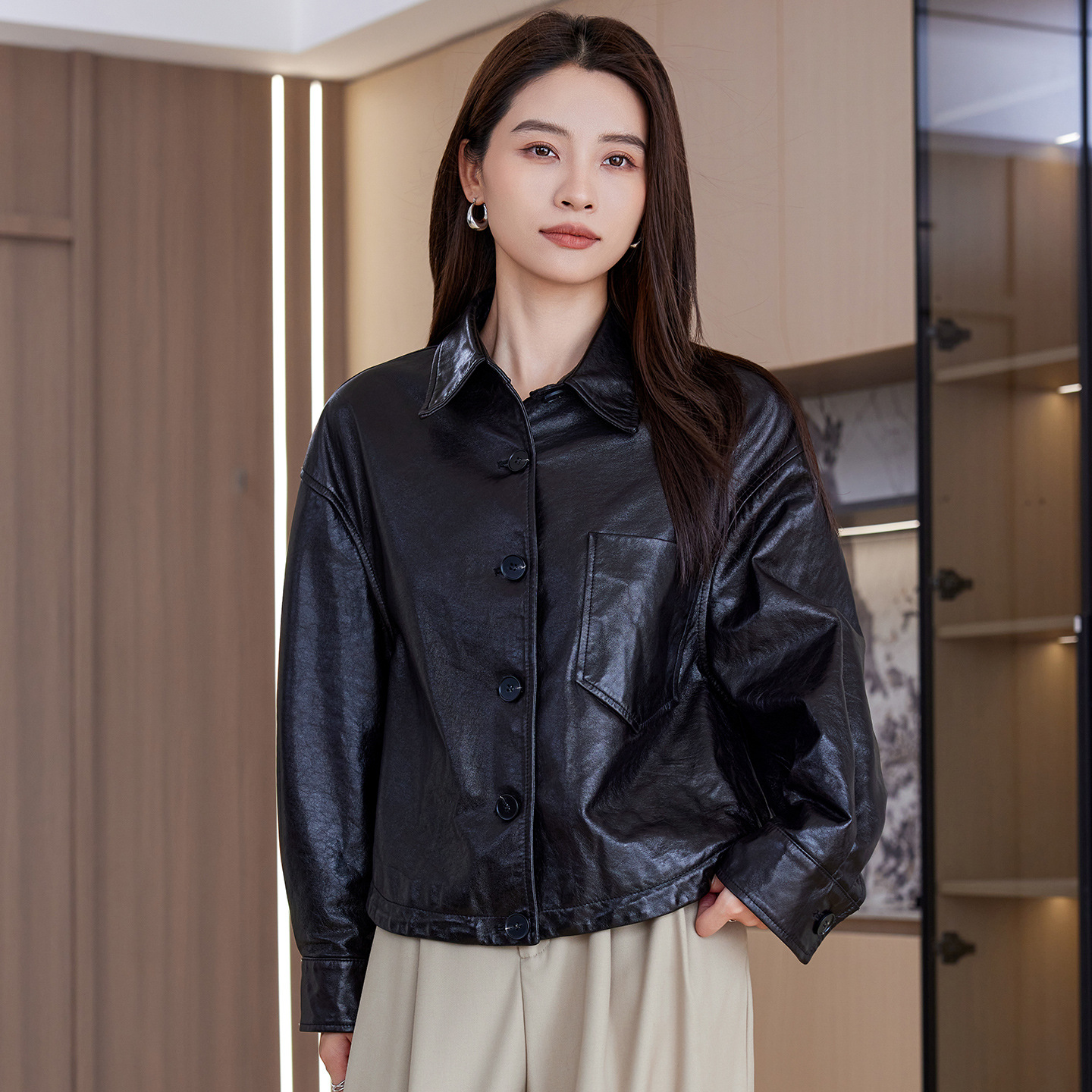 Haining Leather Jacket for Women, New Hong Kong Style, Petite Biker Jacket, 2025 Leather Jacket, Women's Sheepskin Jacket, Autumn High-End Feel