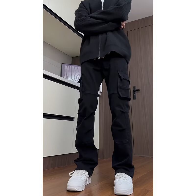 2025年新款美式复古高街工装裤男直筒阔腿休闲裤时尚潮流ins长裤|undefined