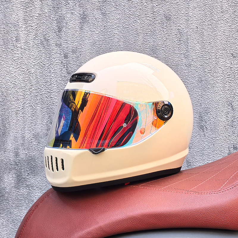 Orz Motocicleta Retro Casco completo Hombre Invierno Personalidad Cool Mujer Nacional Tendencia Crucero Coche Retro Casco Cuatro estaciones Universal