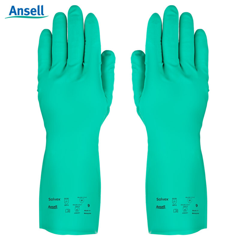 Ansel 37 - 873 Guantes de protección laboral resistentes a ácidos y álcalis, guantes industriales a prueba de aceite, guantes de nitrilo a prueba de químicos