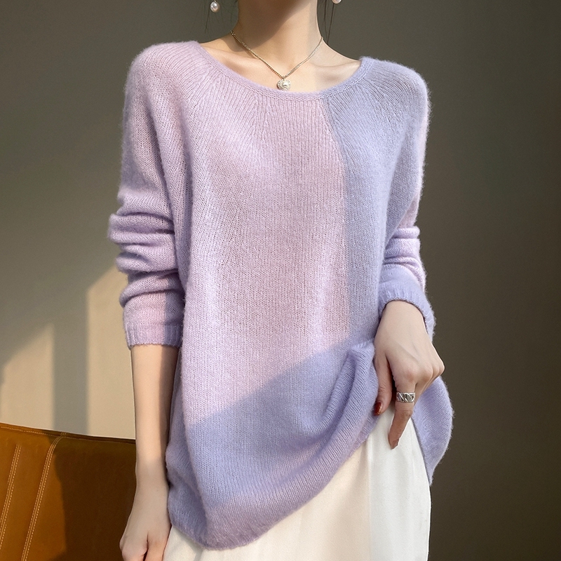 Soft waxy ~ 77% cashmere 23% mulberry silk! Women's Thin Round Neck Loose Sweater Seamless Lazy Sweater