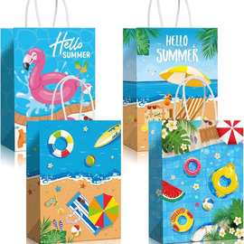 你好夏天夏日主题派对手提袋礼品袋牛皮纸袋火烈鸟夏季糖果袋