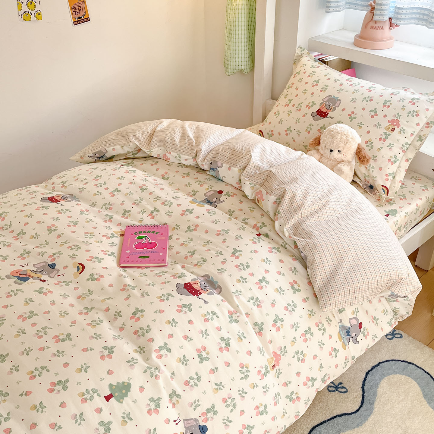 Juego de cama de dormitorio de estudiantes de tres piezas de algodón de algodón, funda de edredón, edredón, edredón, juego completo de núcleo