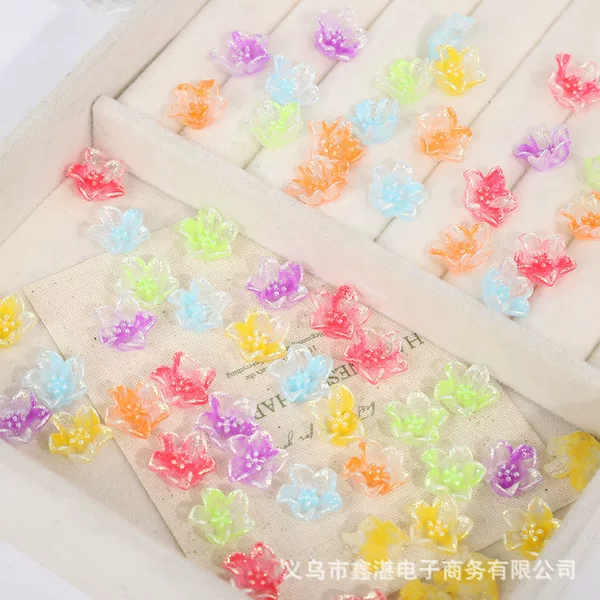 Fluorescent Five-Petal Flower Nail Art Accessories DIY Lily Colorful Gradient Resin Flower Bracelet Mobile Phone Case Decoration Accessories