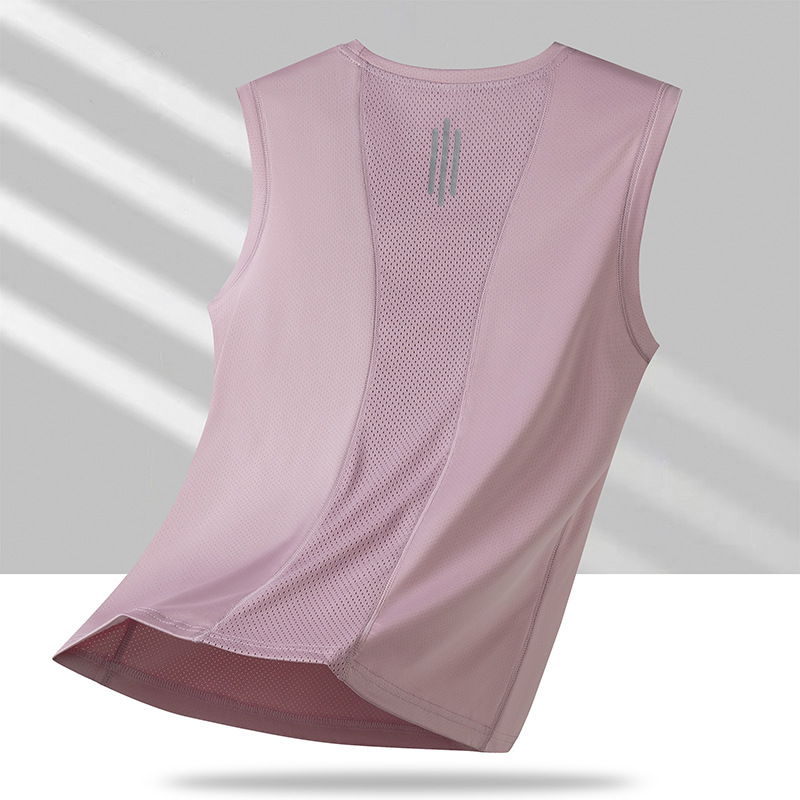 Camiseta sin mangas para hombres de verano delgada chaleco deportivo de hielo cuello redondo transpirable hombro camiseta de ejercicio para mujeres de yoga
