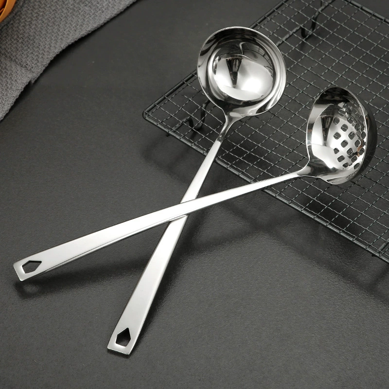 Thick 304 stainless steel hot pot spoon commercial long -handed soup spoon large leak colander drink soup spoon home restaurant restaurant