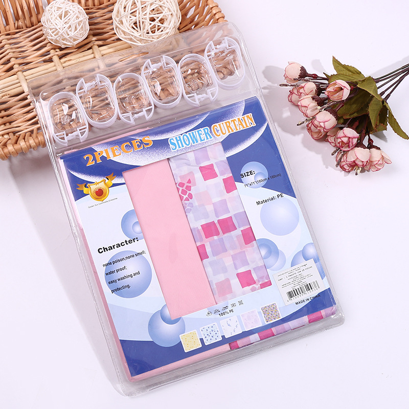 Cortina de ducha desechable de PE, juego de 2 piezas, una floral y una lisa, forro impermeable, gancho para baño, antibacteriano, resistente al moho, uso doméstico.