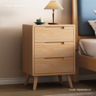 All Solid Wood Three-Drawer Bedside Table Modern Simple Oak Log Storage Cabinet Nordic Bedroom Storage Cabinet Chest of Drawers