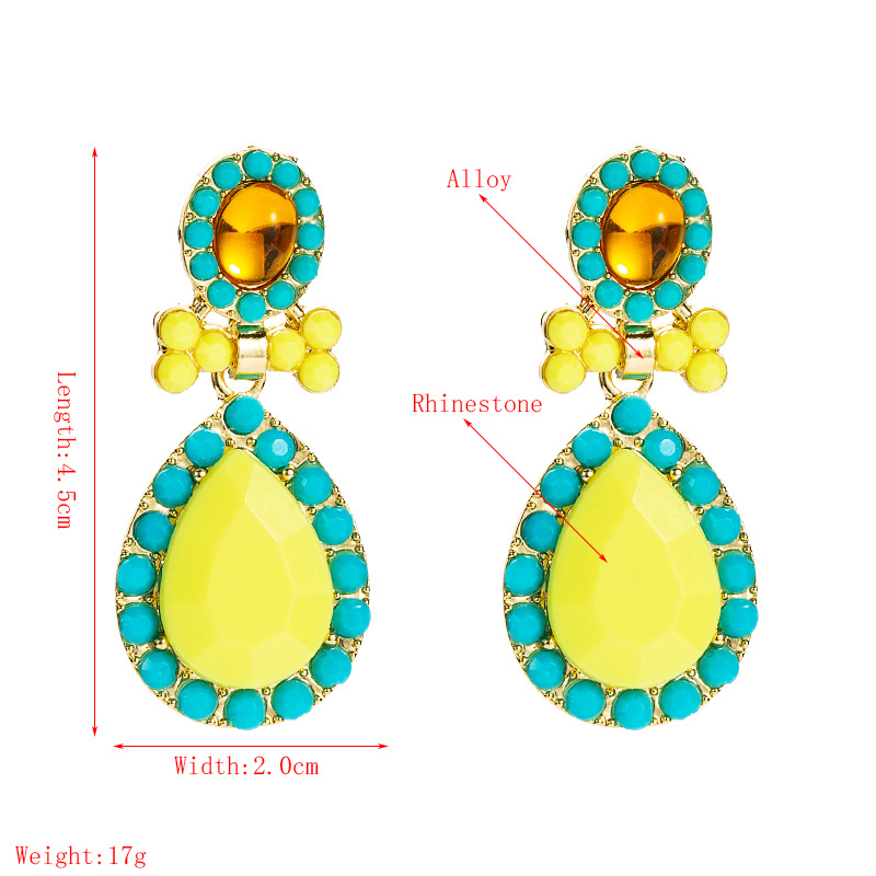 Fashion Alloy Inlaid Drop-shaped Color Rhinestone Pendant Earrings display picture 1