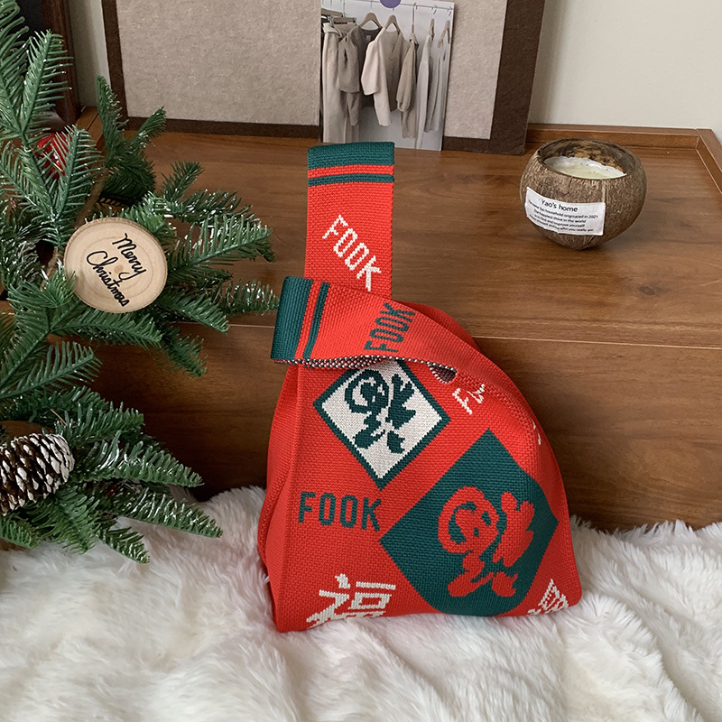 Bolsa de hombro de Año Nuevo rojo regalos festivos moda personalidad de gran capacidad bolso de punto regalo chino