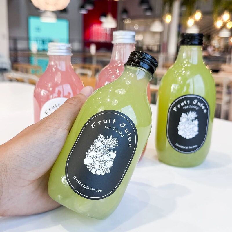 水滴瓶350ml鲜榨果蔬汁瓶轻断食纤体冷泡瓶吸管杯pet黑盖塑料瓶|undefined