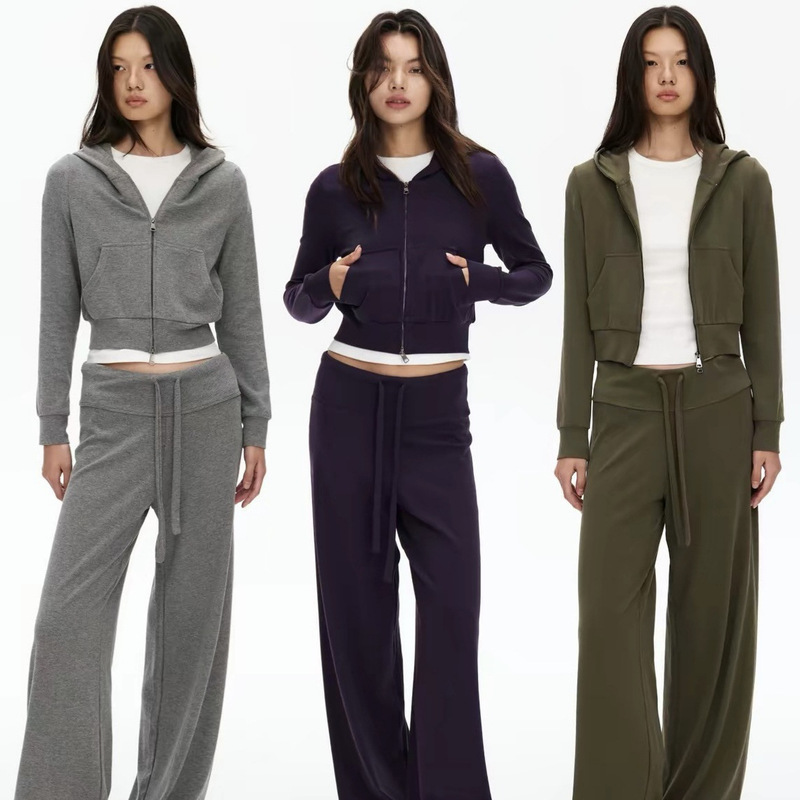 BESOBER Paper Man Set: Women's Autumn Casual Zipper Hoodie Jacket and Wide-Leg Sweatpants BESOBER Paper Man Set: Women's Autumn Casual Zipper Hoodie Jacket and Wide-Leg Sweatpants