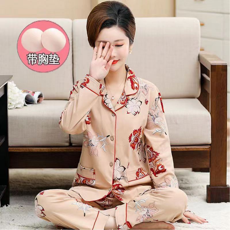 100% algodón puro pijamas de una pieza con almohadilla de pecho de primavera y otoño de las mujeres pantalones de manga larga en línea rojo nuevo estilo coreano se puede usar fuera del traje