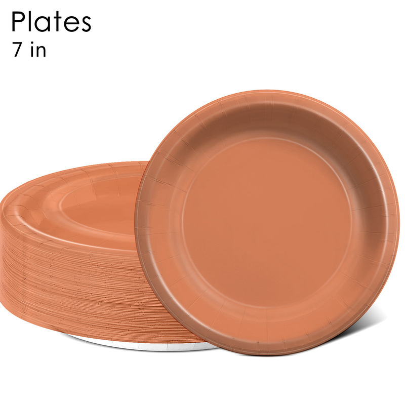 Jiuyi In-Stock Party Supplies Commercial and Household Decorative Props Low Saturation Terracotta Color Disposable 7inch Dinner Plates
