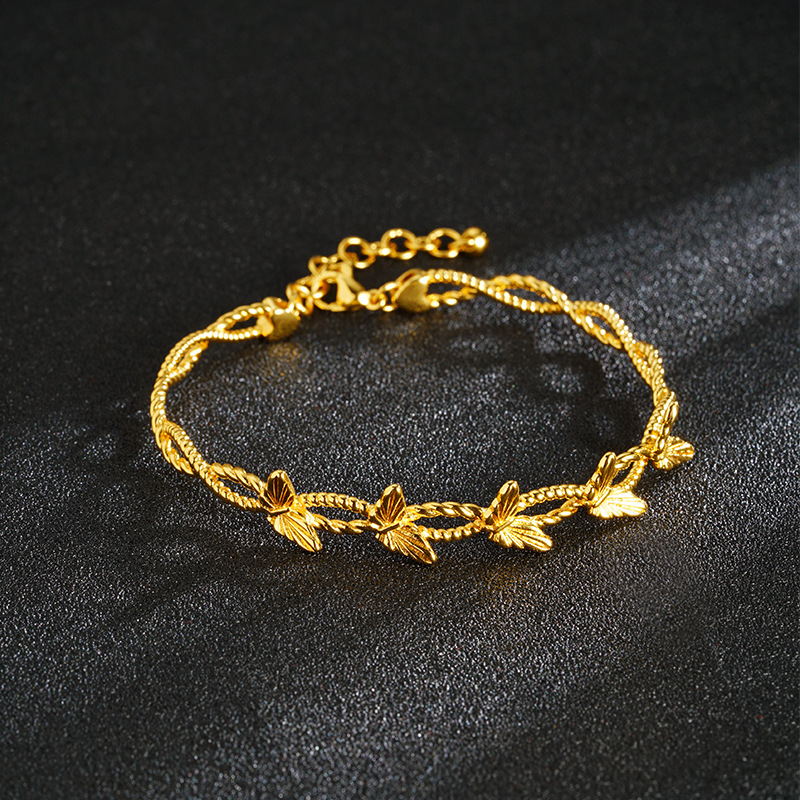 Antiguo método vietnamita oro oro láser coche flor de sombra mariposa luz mariposa pulsera mujer no se desvanece joyas de alta calidad de moda