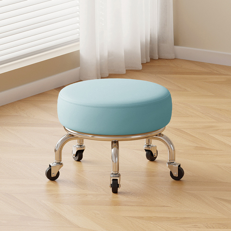 Polia doméstica taburete bajo rueda universal pequeño taburete silencioso rotativo taburete redondo móvil con artefacto moderno y simple
