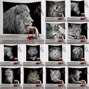 Dark Personalized Animal Background Cloth Tapestry Series Lion Head Black and White Room Bedroom Renovation Wall Cloth Home Decoration